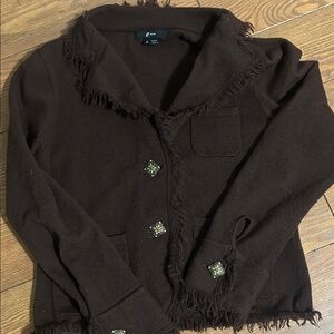 ECI Brown Fringed Blazer with Button Details